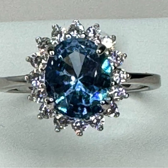 STERLING SILVER BLUE TOPAZ WITH SIMULATED DIAMONDS - Picture 3 of 5